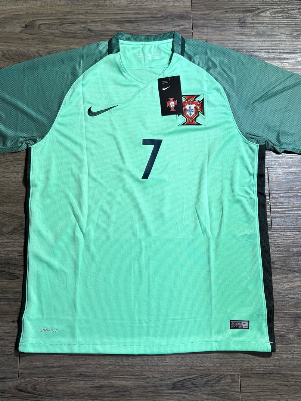 Nike Men's Mint Green and Dark Green Portugal Football Jersey #7